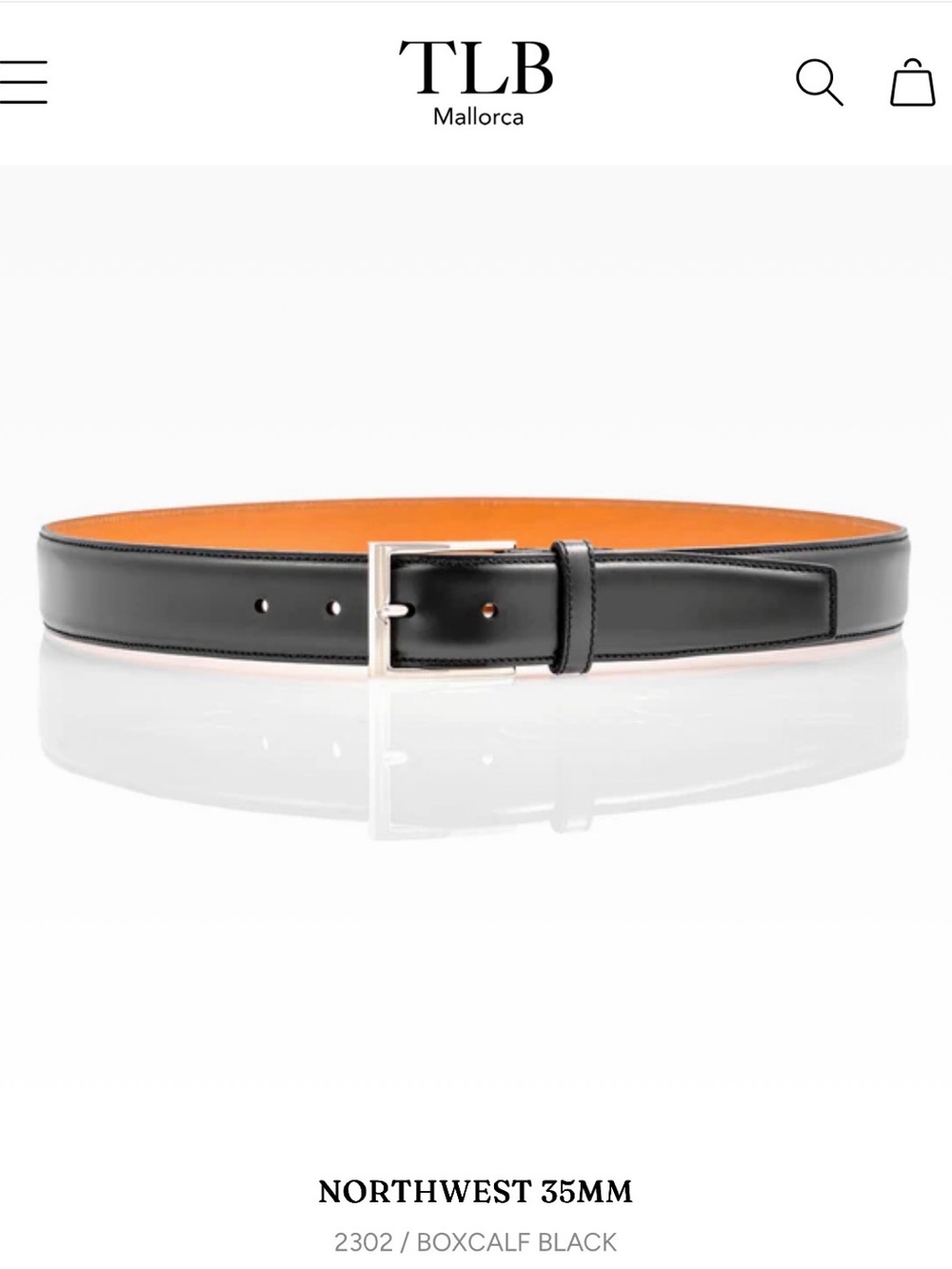 TLB Mallorca Black Boxcalf Leather Belt (size 32)
